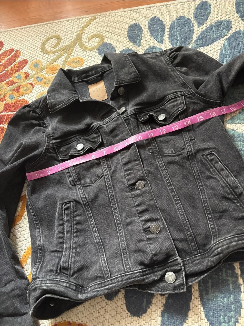 GAP Black Puff Sleeve Jean Jacket